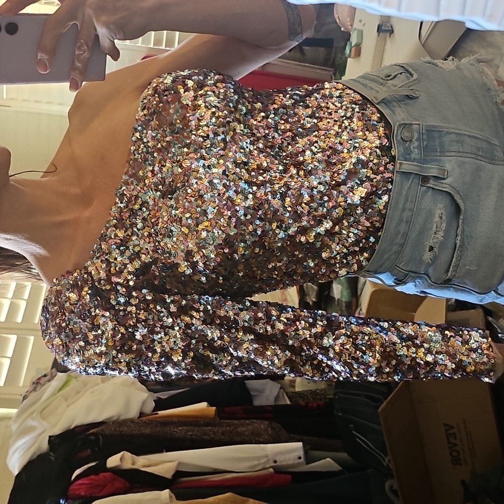 ASTR Multicolor Sequin One Shoulder Bodysuit size S
